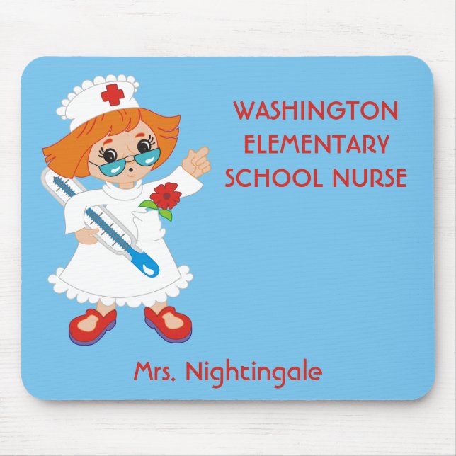 Cute School Nurse Personalised School and Name Mouse Pad (Front)
