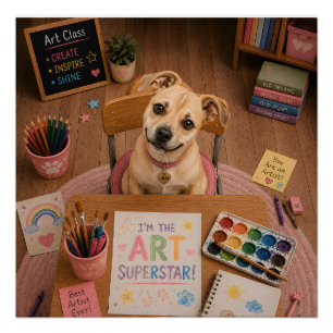 Cute School Puppy Art Class Desk Poster