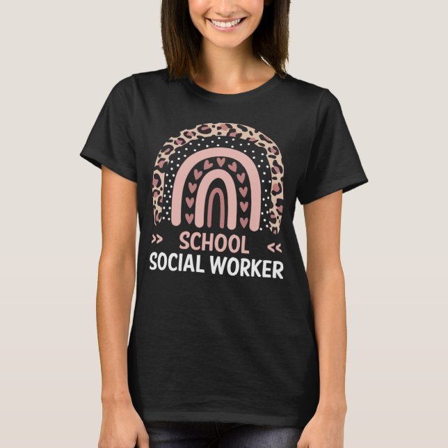 Cute School Social Worker Leopard Rainbow Coping S T-Shirt (Front)