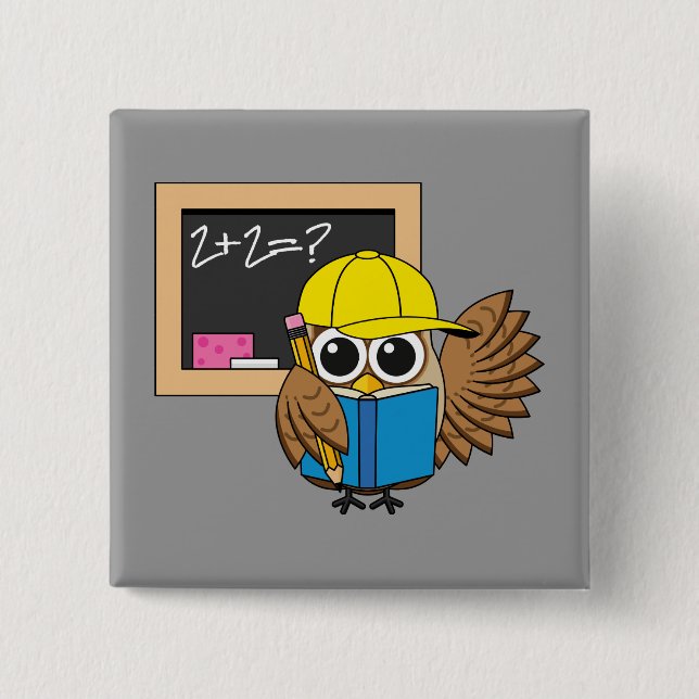Cute School Student Owl Cartoon 15 Cm Square Badge (Front)