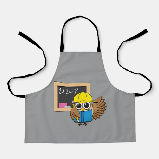 Cute School Student Owl Cartoon Apron (Front)