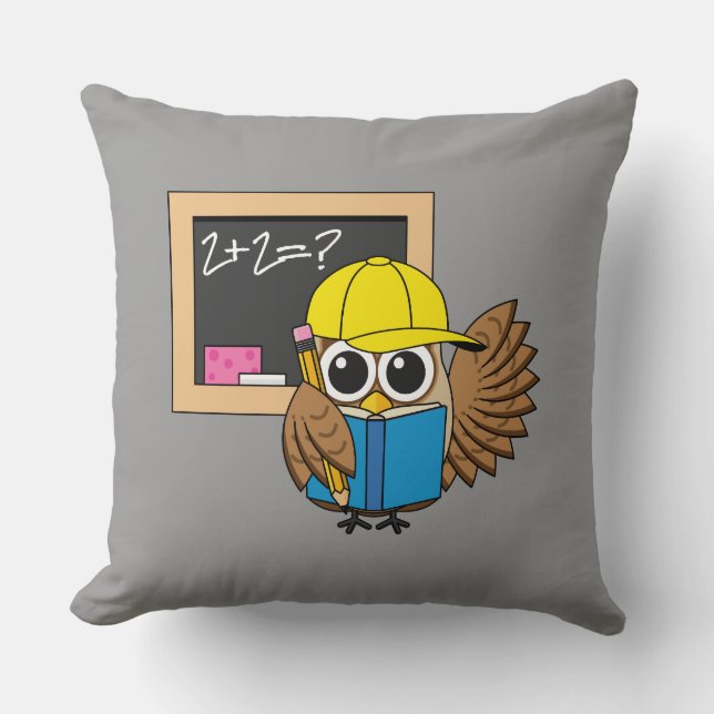 Cute School Student Owl Cartoon Cushion (Front)