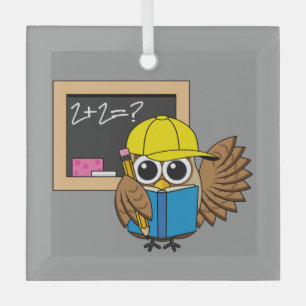 Cute School Student Owl Cartoon Glass Tree Decoration