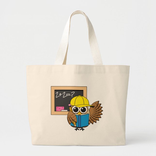 Cute School Student Owl Cartoon Large Tote Bag (Front)