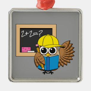 Cute School Student Owl Cartoon Metal Ornament