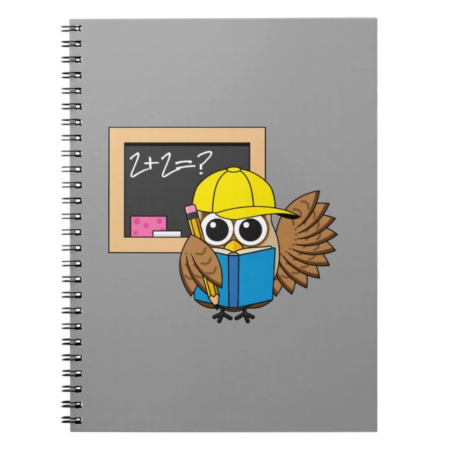 Cute School Student Owl Cartoon Notebook (Front)