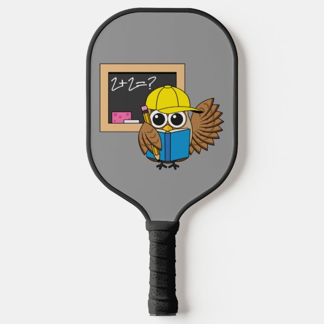 Cute School Student Owl Cartoon Pickleball Paddle (Front)