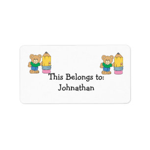 cute school teddy bear with pencil label