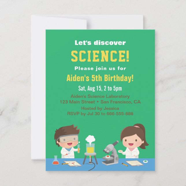 Cute Science Kids Birthday Party Invitations (Front)