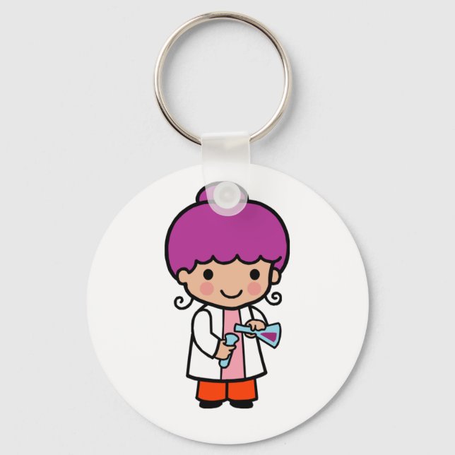 Cute Scientist / Chemist Girl with Flask Key Ring (Front)