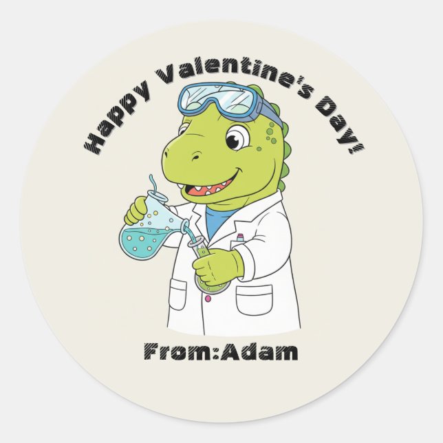 Cute scientist dinosaur  Valentine  Classic Round Sticker (Front)