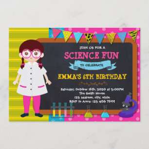 Cute scientist girl birthday invitation