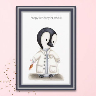 Cute Scientist Penguin Personalised Birthday Card