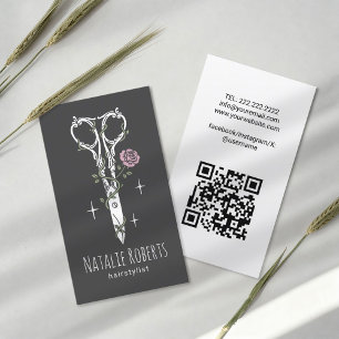 Cute Scissor Drawing Elegant Dark Hair Stylist Business Card