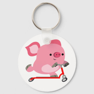 Cute Scooter-Riding Cartoon Pig Key Ring