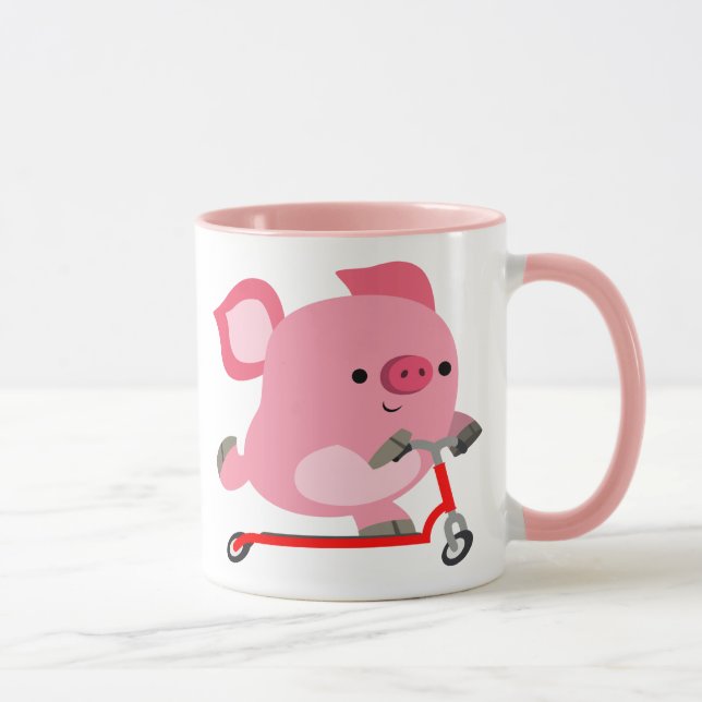 Cute Scooter-Riding Cartoon Pig Mug (Right)
