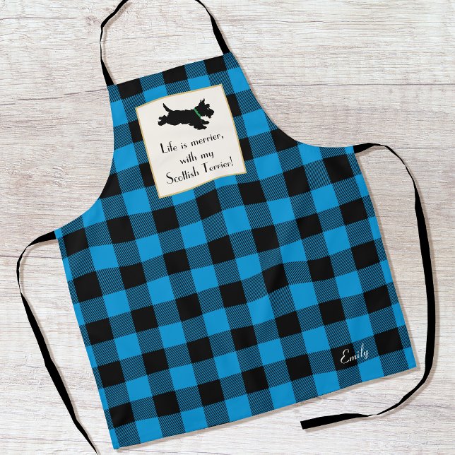 Cute Scottie Dog Buffalo Plaid Blue Apron (Creator Uploaded)