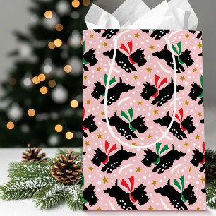 Cute Scottie Dog Fun Snow Pattern Pink Christmas Medium Gift Bag