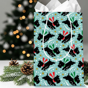 Cute Scottie Dog Fun Snow Retro Pattern Mint Medium Gift Bag