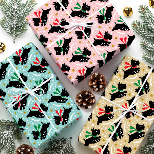 Cute Scottie Dog Fun Snow Retro Pattern Set Wrapping Paper Sheet