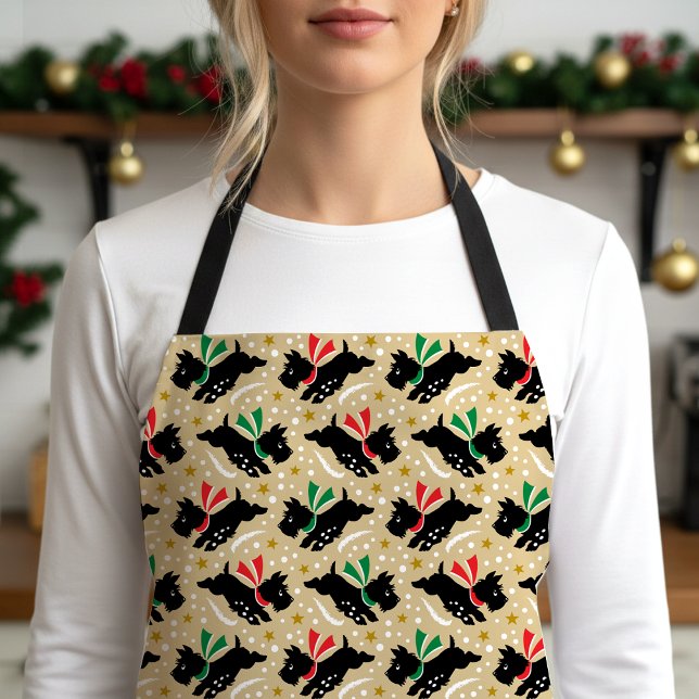 Cute Scottie Dog Snow Fun Pet Pattern Gold Apron (Creator Uploaded)