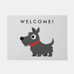Cute Scottie Dog with Red Collar Welcome Doormat