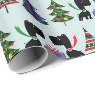 Cute Scottie Dogs and Christmas Trees Pattern Wrapping Paper