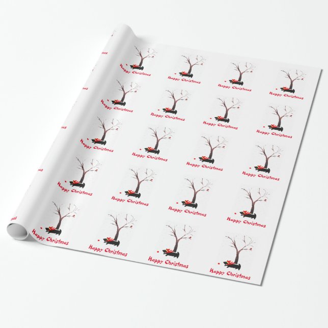 Cute Scottie Dogs Robins Christmas Wrapping Paper (Unrolled)