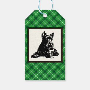 Cute Scottie Green Plaid Wine Glass Gift Tags