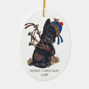 Cute Scottie Playing Bagpipes Personalise Ceramic Ornament