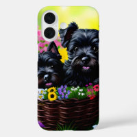 Cute Scottie Puppies in Flower Basket