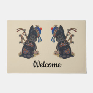 Cute Scotties Playing Bagpipes Personalise Doormat