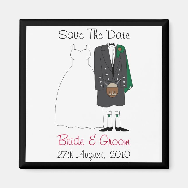 Cute Scottish Bride & Groom Save The Date Magnet (Front)