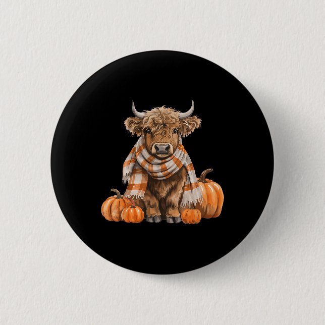 Cute Scottish Cow Cosy Autumn Pumpkin Western Fall 6 Cm Round Badge (Front)