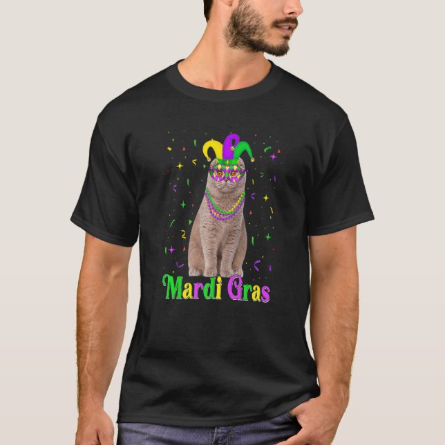 Cute Scottish Fold Cat Animals Mardi Gras Carnival T-Shirt (Front)