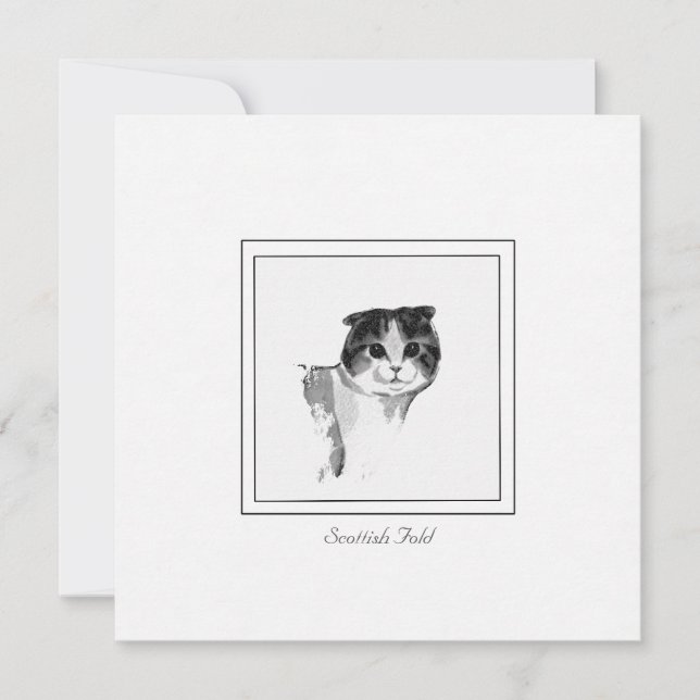 Cute Scottish Fold Cat Charcoal Drawing Note Card (Front)