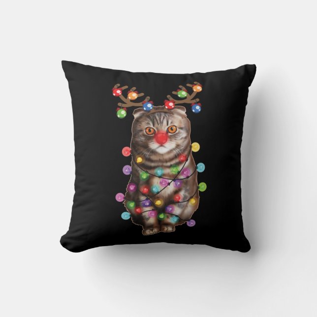 Cute Scottish Fold Cat Funny Xmas Holiday Gift Cushion (Front)