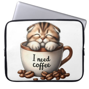 CUTE SCOTTISH FOLD KITTEN IN COFFEE CUP LAPTOP SLEEVE