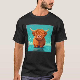 Cute Scottish Highland Cow Illustration Little Hor T-Shirt