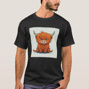 Cute Scottish Highland Cow Illustration Little Hor T-Shirt