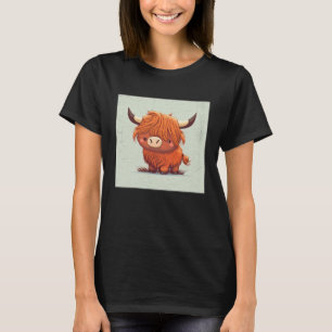 Cute Scottish Highland Cow Illustration Little Hor T-Shirt