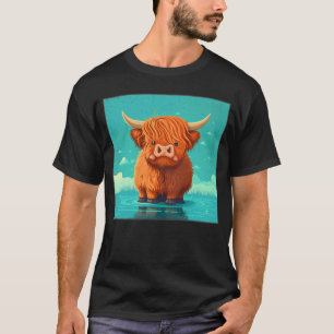Cute Scottish Highland Cow Illustration Little Hor T-Shirt