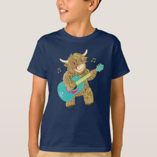 Cute Scottish Highland Cow Plays Guitar T-Shirt
