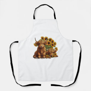 Cute Scottish Highland Cow Sunflower Mothers Day F Apron