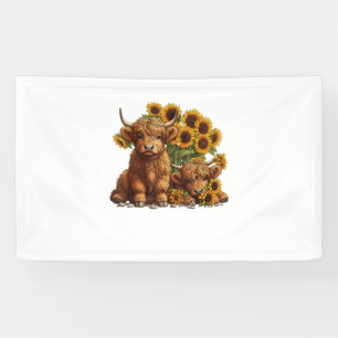 Cute Scottish Highland Cow Sunflower Mothers Day F Banner