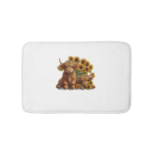 Cute Scottish Highland Cow Sunflower Mothers Day F Bath Mat
