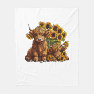 Cute Scottish Highland Cow Sunflower Mothers Day F Fleece Blanket