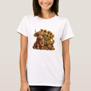 Cute Scottish Highland Cow Sunflower Mothers Day F T-Shirt