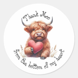 Cute Scottish Highland Cow thank you heart sticker