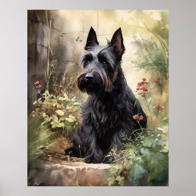 Cute Scottish Terrier Dog Art Print Poster (Front)